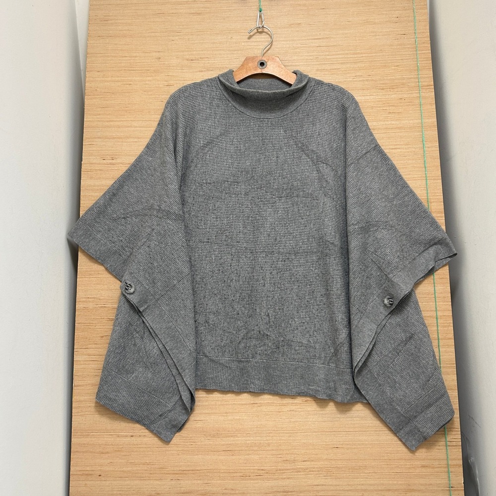 Isabel by Ingrid & Isabel Grey Ribbed Mock Neck Maternity Poncho Sweater S/M